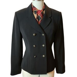 Vintage Kasper Double Breasted Cute Blazer Built in Plaid Scarf Cuffs Size 2 EUC